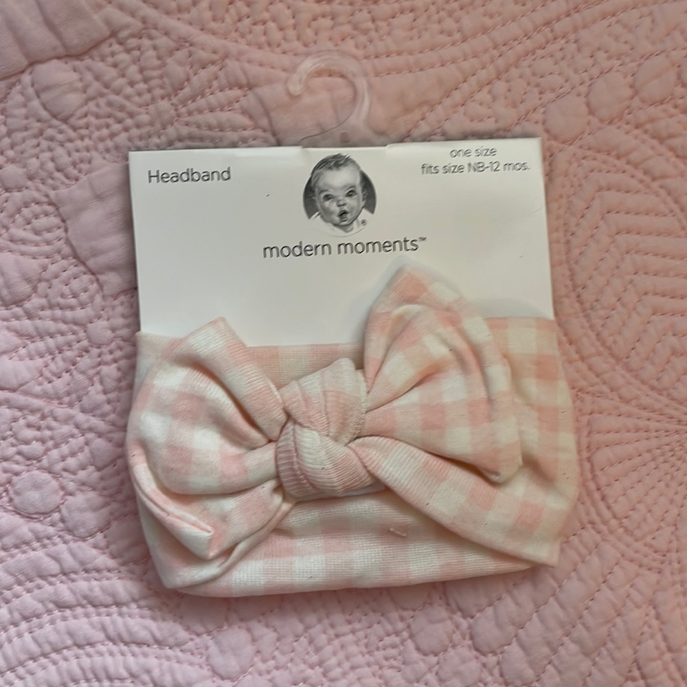 Pink and white gingham headband
